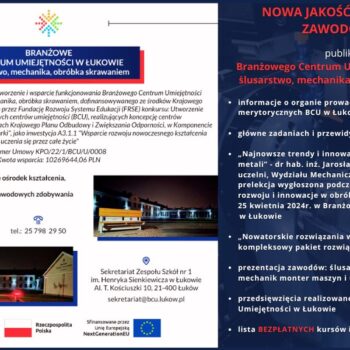 Plakat promocyjny Broszury Branżowego Centrum Umiejętności w Łukowie